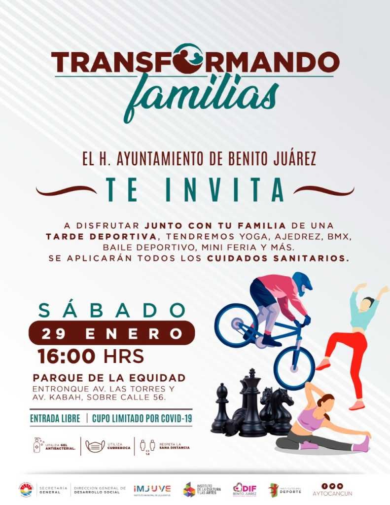 El Ayuntamiento de Benito Juárez a través del Instituto Municipal del Deporte (IMD), realizará este sábado 29 de enero la primera edición de la actividad denominada “Tarde Deportiva”.