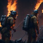 Imagen generada por inteligencia artificial de de dos bomberos disipando el fuego