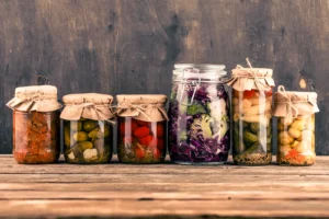 alimentos fermentados en botes de cristal