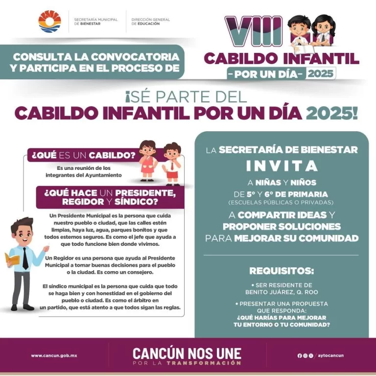 Invita Gobierno de BJ a Niños a Participar en “VIII Cabildo Infantil por un Día 2025”